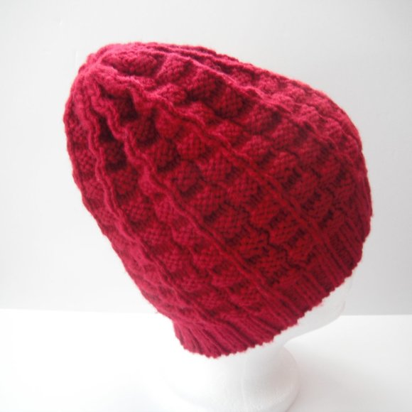 Hand Knitted Hat Toque Adult Size -L Acrylic Burgundy Color-021 Hand knit by me - Picture 5 of 7